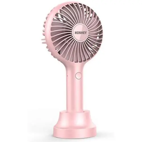 Handheld USB-Ladung Mini Tragbarer Ventilator für Damen & Mädchen – 3-Stufen-Übertragbarer Schreibtischventilator mit Basis, 8-12 Stunden Laufzeit