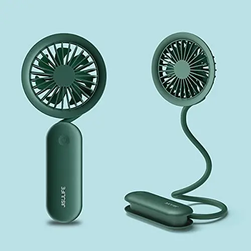 JISULIFE Mini Handheld Ventilator, Tragbarer Babysitter-Ventilator, Batteriebetriebener Mini-Ventilator mit Starkem Wind, Nachtlicht, USB-Aufladbar, Multifunktionaler, Leiser Ventilator für Hand, Kinderwagen, Schreibtisch – Grün