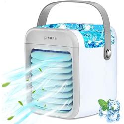 Portable Air Conditioner | LISOPO Rechargeable Evaporative Air Cooler with Air Humidifier & Filtration Function & 7 Color Night Light | Personal Mini Air Conditioner Desk Fan for Bedroom Office Home