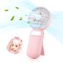 Mini Fan Handheld with LED Lights Adjustable, Portable Fan Rechargeable Quiet 3 Speed Mirror Fan, Small USB Hand Fan, Gift for Women Travel Outdoor Indoor Table Fan - Pink