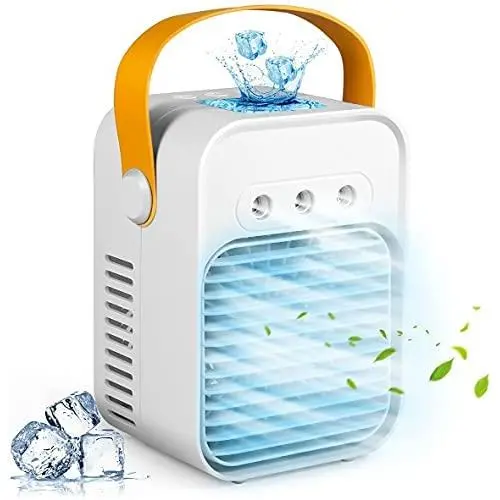 Persönliche Luftkühler, AC-200A USB Luftklimagerät mit 3 Geschwindigkeiten, Mini Luftklimagerät Schreibtischventilator mit Griff für kleines Zimmer/Büro/Dorm/Schlafzimmer