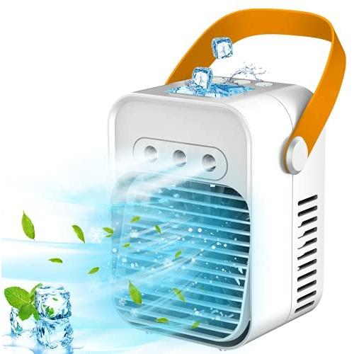 Portable Air Conditioner, Updated 3 in 1 Rechargeable Noiseless Evaporative Air Conditioner with LED Light/Humidifier, Air Cooler with Handle, Simply Modern Mini Air Conditioner Fan for Office