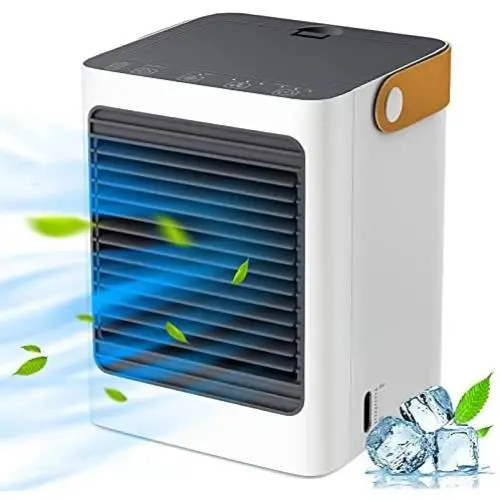 Tragbarer Luftkühler mit Ventilator, Evaporative Air Cooler, Schnelles Kühlen, Integrierter 3000 mAh Batterie, USB Aufladbar, mit Timer, Leise, 3 Geschwindigkeiten, Luftfilter, für Zuhause, Büro und Raum.