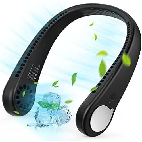Portable Neck Fan, Wearable Personal Fan, Leafless, Rechargeable, Headphone Design, USB Powered Desk Fan,3 Speeds (Black)