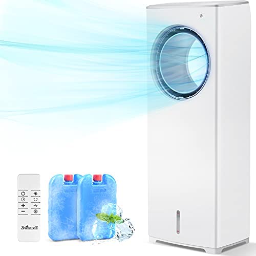 BREEZEWELL 2-in-1 Evaporative Air Cooler, Cooling Fan, Swamp Cooler w/ 3 Wind Speeds, 4 Modes w/Cooling&Humidification, 20ft Remote, 40° Oscillation, 8-Hour Timer, Low Noise for Home & Office, 32-In