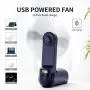 JISULIFE Mini Tragbarer Handfächer, USB-Rechargebar, 14-21 Stunden Laufzeit, Klappbares Handfächer mit Powerbank und Taschenlampe – Blau