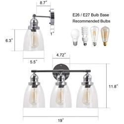 Corlaceling Bathroom Vanity Light Brushed Nickel, 3-Light Wall Lamp Light Fixtures, Modern Clear Glass Shade Chrome Wall Sconce Lighting for Vanity Mirror, , Kitchen, Hallway, Bedroom