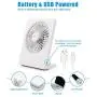 Unterhaltungsluftbefeuchter, tragbarer Akkubetriebener Ventilator, 180° Neigbarer Klapp-Ventilator, Ultra-Leise, Klein, Tragbar, 3 Geschwindigkeiten, USB-Ventilator für Büro, Schlafzimmer, Zuhause, Schreibtisch, Camping, Weiß