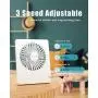 Unterhaltungsluftbefeuchter, tragbarer Akkubetriebener Ventilator, 180° Neigbarer Klapp-Ventilator, Ultra-Leise, Klein, Tragbar, 3 Geschwindigkeiten, USB-Ventilator für Büro, Schlafzimmer, Zuhause, Schreibtisch, Camping, Weiß
