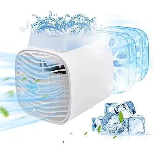 Tragbarer Outdoor Luftkühler Ventilator, Evaporativer Luftkühler Ventilator, Super Leiser Eisventilator mit LED-Licht, 3 Geschwindigkeiten, Doppel-Eisbox für Zuhause, Büro, Studentenwohnheim, Campingzelt