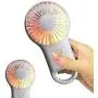 Mini Handheld Akku-Betriebsventilator, Wiederaufladbar mit Karabiner, USB Mini Ventilator mit Farblichem Licht, Tragbarer Mini-Ventilator, Handventilator Tragbar mit Beleuchtung für Camping Reisen Haushalt, Weiß