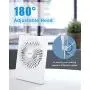 Unterhaltungsluftbefeuchter, tragbarer Akkubetriebener Ventilator, 180° Neigbarer Klapp-Ventilator, Ultra-Leise, Klein, Tragbar, 3 Geschwindigkeiten, USB-Ventilator für Büro, Schlafzimmer, Zuhause, Schreibtisch, Camping, Weiß