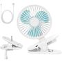 RMAI Rechargeable Battery Operated Clip on Fan, 3 Speeds Portable Small USB Personal Fan, Stroller Fan Desk Mini Quiet Fans for Bedroom Table Bedside Office Desktop Travel Car Seat(White)