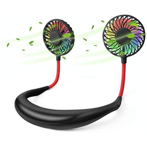 Tikduck Neck Portable Sports Fans Hand Free Mini USB Rechargeable Desk Fan Headphone Design Wearable Small Personal Table Travel Office Room Household Cooling Folding Electric Airflow (Black)