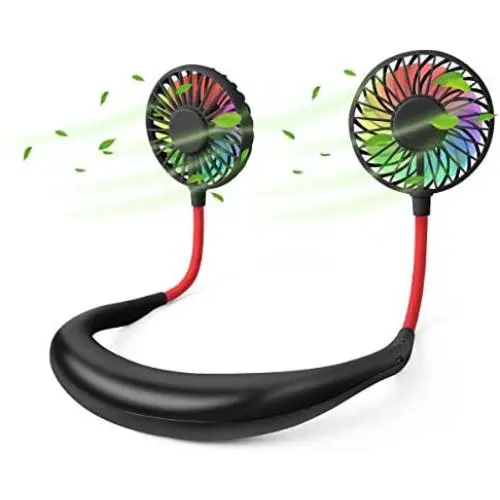 Mini USB Wiederaufladbarer Handfreier Halsventilator für Sportfans – Tragbar, Schreibtisch, Kopfhörer Design, Kleiner Persönlicher Luftstrom (Schwarz)