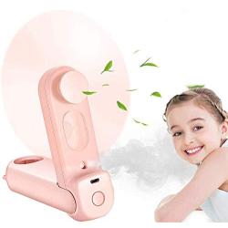 Portable Handheld Misting Fan Small Personal Desk Fan USB Rechargeable for Home Office Outdoor by Alpharan(Pink)