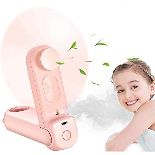Tragbarer Handheld-Nebel-Ventilator, Kleiner Persönlicher Schreibtischventilator, USB-Wiederaufladbar für Zuhause, Büro, Outdoor von Alpharan (Pink)