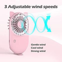 HR Mini Handheld Fan USB Rechargeable Small Personal Portable Fan, 3 Speed Adjustable Desk Table Fan with Base,Fan for Kids Women Men Home Office Indoor Outdoor Travelling (Pink)