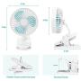 RMAI Rechargeable Battery Operated Clip on Fan, 3 Speeds Portable Small USB Personal Fan, Stroller Fan Desk Mini Quiet Fans for Bedroom Table Bedside Office Desktop Travel Car Seat(White)