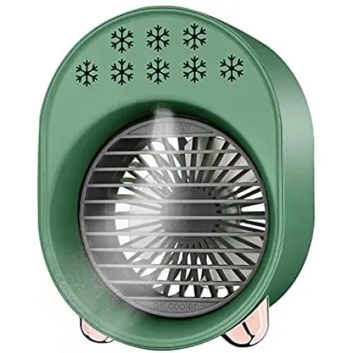 Tragbarer Luftkühler-Ventilator, Kleiner Schreibtisch-Luftkühler, USB-betriebener tragbarer persönlicher Luftkühler, 3 Geschwindigkeiten mit Nachtlicht, geeignet für Home Office Schlafzimmer (GRÜN)