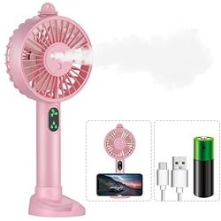 Mini Handheld Fan, Hand Held Misting Fan Portable Fan Double Nozzle Sprayer Fan 3 Speeds USB Rechargeable Facial Steamer Spray Cooling Fan Personal Fan with Cell Phone Holder for Travel Office