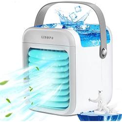 Portable Air Conditioner Fan | LISOPO Rechargeable Evaporative Air Cooler with Humidifier & Filtration Function & 7 Color Night Light | Personal Small Air Conditioner Desk Fan for Home Office Bedroom