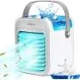 Climatiseur Portable USB, Ventilateur Évaporatif Rechargeable LISOPO avec Humidificateur & Filtration & Luminothérapie 7 Couleurs | Petit Ventilateur de Bureau pour Maison/Bureau/Chambre.