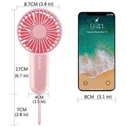 Mini Handheld Fan Powerful Small Personal Portable Fan with Lanyard, 3 Speeds Adjustable USB Rechargeable Battery Operated Cooling Fan for Indoor Outdoor Household Home Office Traveling , Pink