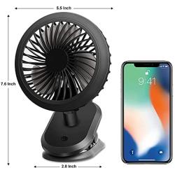 2021 Newest-USB Rechargeable Desk Fan,5000mAh;3 Speeds;360° Rotation Clip-on Portable Cordless Mini Fans with for Cooling Working Sleeping,Quiet Electric Fan for Personal Car Stroller Office (Black)