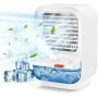 Sholov Portable Air Conditioner Fan Mini Personal Evaporative Air Cooler 90 Shaking Head with Battery with 3 Speeds & 2 Misting & LED Light for Home, Bedroom, Travel & Office, USB Charging, White