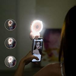 Portable Selfie Mini Handheld Fans, Battery Operated Clip on Mini Desk Fan, Portable Travel Mini Fan with LED Light Can be Clamped on the Mobile Phone to Take Photos