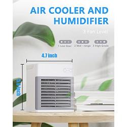 Portable Air Conditioner, Air Cooler Fan 2000 mAh Mini Air Conditioner with 3 Speed Modes Desk Fan with 7 Colors LED Light, Portable Air Conditioner for Home, Office and Room…