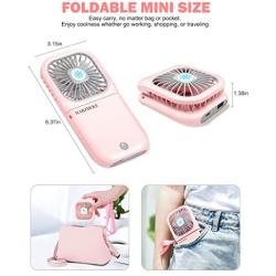 HARZBEKE Handheld Fan, Small Personal Fan with 3 Speeds Ncke Rechargeable Portable Fan, Powerful Mini USB Outdoor Fan Quiet Small Desk Fan Free Angle, Good for Travel Home Office School Queue-PINK