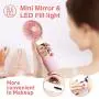 Mini Handheld Fön, Tragbarer Fön, Akkubetriebener Mini-Fön, Kleiner Persönlicher Fön, USB-Aufladbar, 3-Stufen-Einstellbar mit Spiegel & LED-Taschenlampe, Makeup Eyelash Fön für Frauen Mädchen Reise Büro