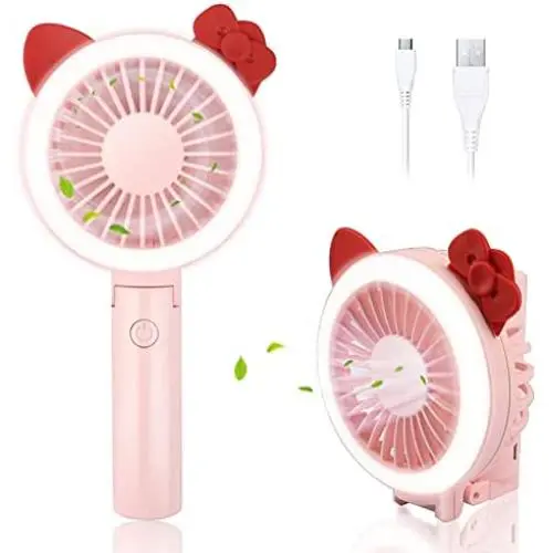 Jasilon [NEUE FALTBARE LED Handheld-Ventilator] Mini USB Tragbarer persönlicher Ventilator mit 3 Geschwindigkeiten, kleiner tragbarer Ventilator mit Licht, kleiner, leiser Schreibtischventilator für Kinder Mädchen Frauen Zuhause Büro Outdoor Reise-Pink