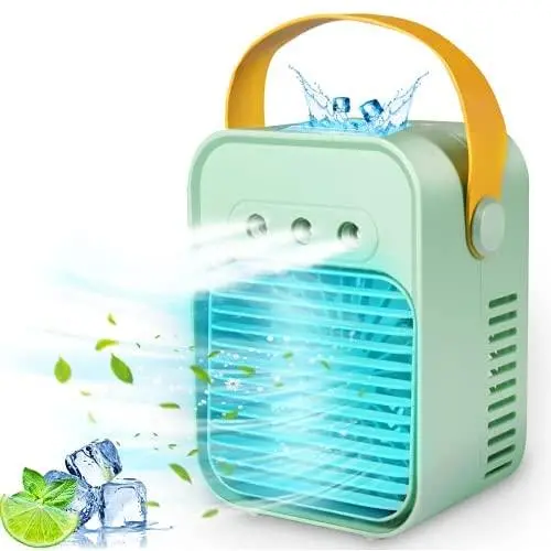 Tragbarer Luftkühler, Mini-Ventilator mit Luftbefeuchter, 3 Windstufen und 3 Sprühmodi, Tragbarer Luftkühler mit Griff für Schlafzimmer/Büro/Dorm/Camping