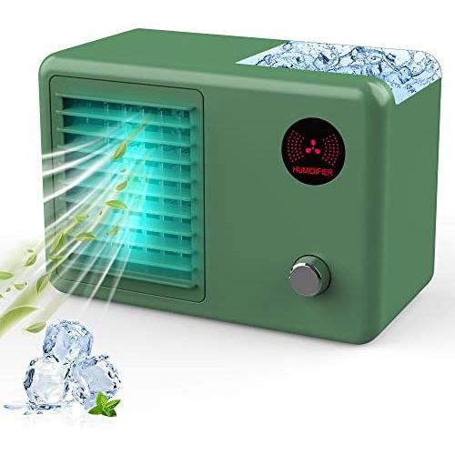 Tragbarer Mini Luftkühler, 2000 mAh Akkubetriebener Luftkühler mit 3 Geschwindigkeitsstufen, wiederaufladbarer Mini-Luftkühler mit Nachtlicht (7 Farben) für Schreibtisch, Büro, Raum