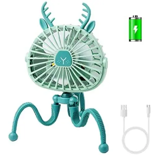 Ventilateur Portable USB Manuel, Petit, Personnel, pour Pousse Bébé, Ventilateur de Bureau, 3 Vitesse, avec Trépied Flexible, 360° Rotatif, Ultra Silencieux, Cadeau d’Été pour Pousse-Pousse/Plage/Tapis de Course/Camping/Bureau/Lit (Vert)