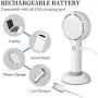 Mini Handheld Fan, Battery Operated Rechargeable Portable Fan with LED Light Makeup Mirror, Bladeless Small Personal Fan 3 Speeds Eyelash Fan for Women Girls Outdoor Travel (White)