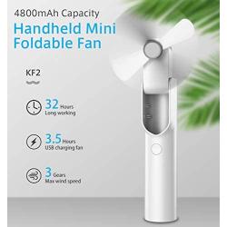 iHoven Mini Handheld Fan, Portable Personal Folding Cooling Hand Fan 4800mAh Rechargeable Battery Operated Power Bank with 3 Speed 18 Hours Working Time USB Desk Fan for Home Office Travel (White)