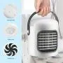 Climatiseur Portable 4 en 1 Mini Ventilateur Rafraîchissant avec 4 Plateaux Glace, Rechargeable USB, Rafraîchisseur Évaporatif Silencieux avec 7 LED et Fonctionnement sur Pile pour Usage Domestique/Bureau