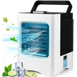 Portable Air Conditioner, Mini Air Cooler, Personal Evaporative Air Conditioner Fan, New Misting Fan with 1 USB Cable, 7 Colors LED Light for Home, Office and Room