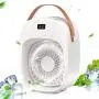 Bunte Portabler Luftkühler, Verdunstungskühler Ventilator, 3 Windstärken & 2 Nebelebenen, Luftbefeuchter, Nachtlicht, wiederaufladbarer Akku, persönlicher Luftkühler für Zuhause/Büro/Draußen, Weiß