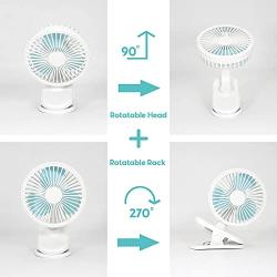 RMAI Rechargeable Battery Operated Clip on Fan, 3 Speeds Portable Small USB Personal Fan, Stroller Fan Desk Mini Quiet Fans for Bedroom Table Bedside Office Desktop Travel Car Seat(White)