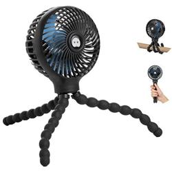 Mini Baby Stroller Fan, Handheld Personal Portable Fan with Flexible Tripod for Stroller Student Bed Desk Bike Crib Car Rides, USB or Battery Powered, Safe Quiet and Long Lasting Charge (Black)