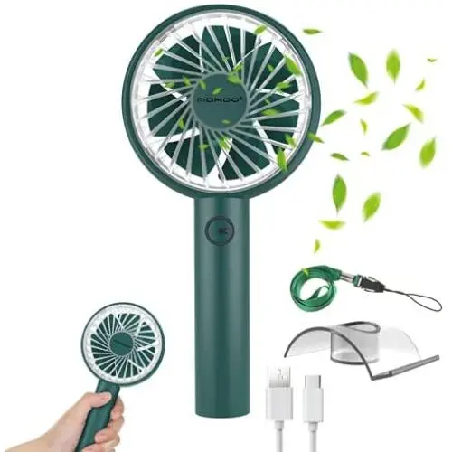 Handheld Fan Rechargeable MOHOO Mini Fan Portable 4 Speed Small Personal Fan 15¡ã Rotatable with Holder, Lanyard and Removable Guard for Desk Home Office Outdoor Beach Travelling