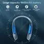 Bladeless Portable Neck Fan, Hands Free 9600 mAh Rechargeable Mini USB Personal Fan, 360° Cooling Necklace Fan 3 Speeds Hanging Neck Fan for Outdoor Sports Travel (Blue)
