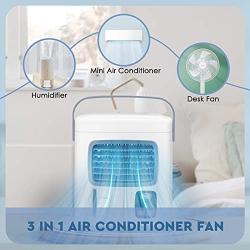 Portable Air Conditioner - 3 IN 1 Air Cooler Humidifier Portable Design W/12H Timer 500ML Capacity Desktop Fan USB Power Supply 2 Speeds Personal Mini Air Cooling Fan for Small Room Office Dorm