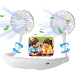 USB Rechargeable Portable Wearable Fan，Neck Fan, Hand Free Personal Fan, 360 Degree Adjustable Necklace Mini Fan for office Travel Outdoors-White