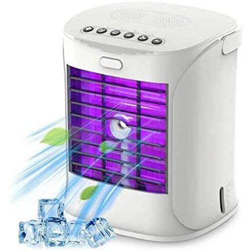 Purple Light Mobile Air Conditioner Mini Air Cooler Humidifier Small Personal Air Conditioner, Portable 5 in 1 Evaporative Air Freshener Fan Night Lights, 3 Speeds (1)